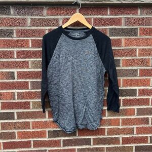 Express Black and Gray Marled Long Sleeve Baseball Tee Shirt